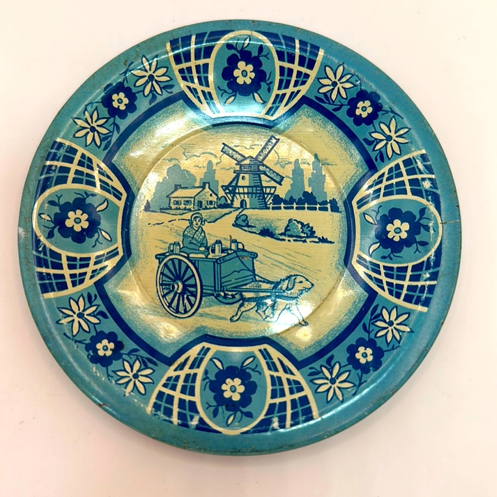 Antique Tin Metal Decorative Plate 5” Vintage Kids Toy Plate